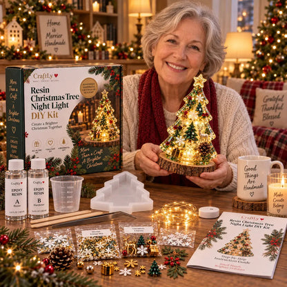 🎄 Christmas Hot Sale - 50% OFF✨Beginner-Friendly Resin Christmas Tree Night Light DIY Kit | Complete Kit with Mold, Resin, Fairy Lights & Festive Decorations ✨