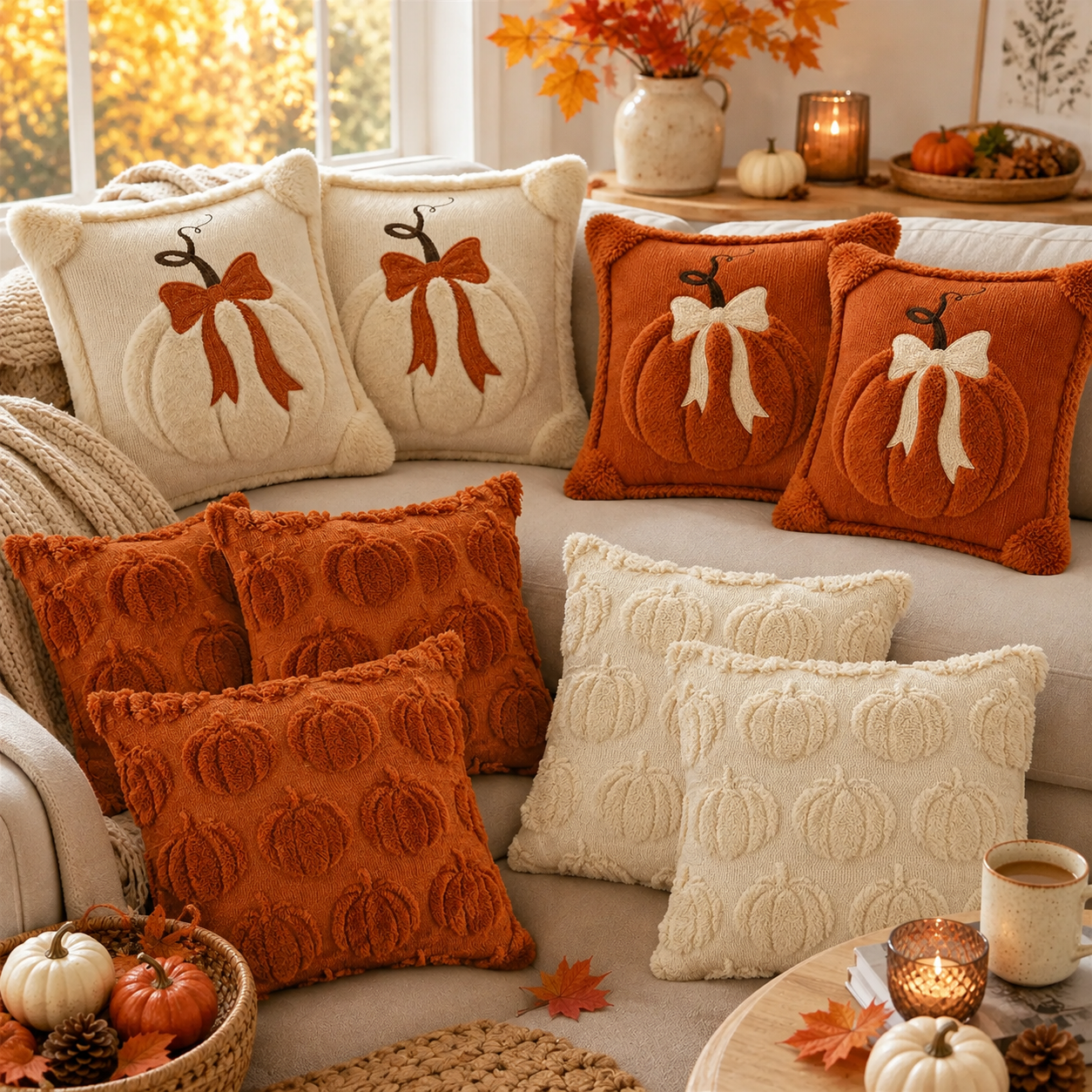 Jacquard Pumpkin Pillow Covers – 18x18 Inch