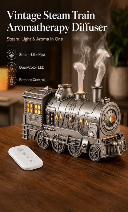 🔥Limited-Time Sale | Vintage Steam Train Humidifier – 300ML Aromatherapy Diffuser with LED Light