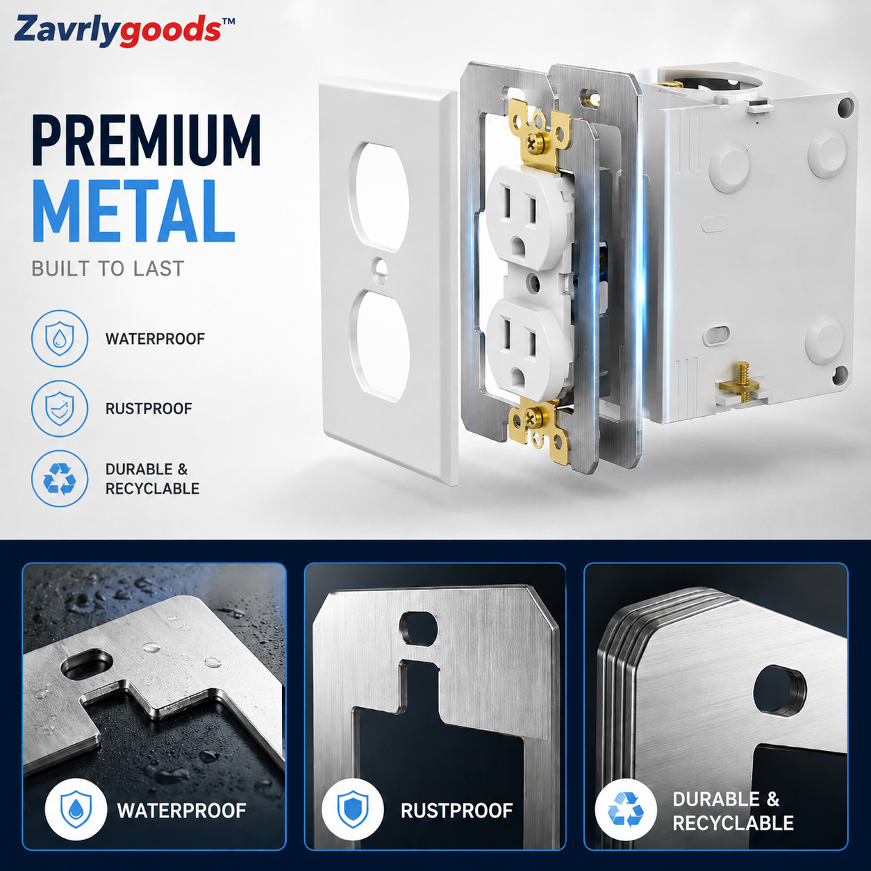 ZAVRLYGOODS™ Wall Plate Spacers for Electrical Outlets – Heavy-Duty Metal Outlet Leveling Plates for Loose, Recessed & Crooked Boxes