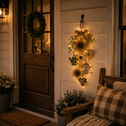 🥳2026 HOT SALE- 50% OFF🌻Rustic Wooden Garden-Themed Hanging Ornament with Remote Control Fairy Lights
