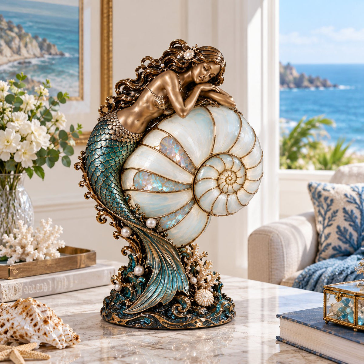🧜‍♀️ Moon Tide Mermaid Nautilus Lamp