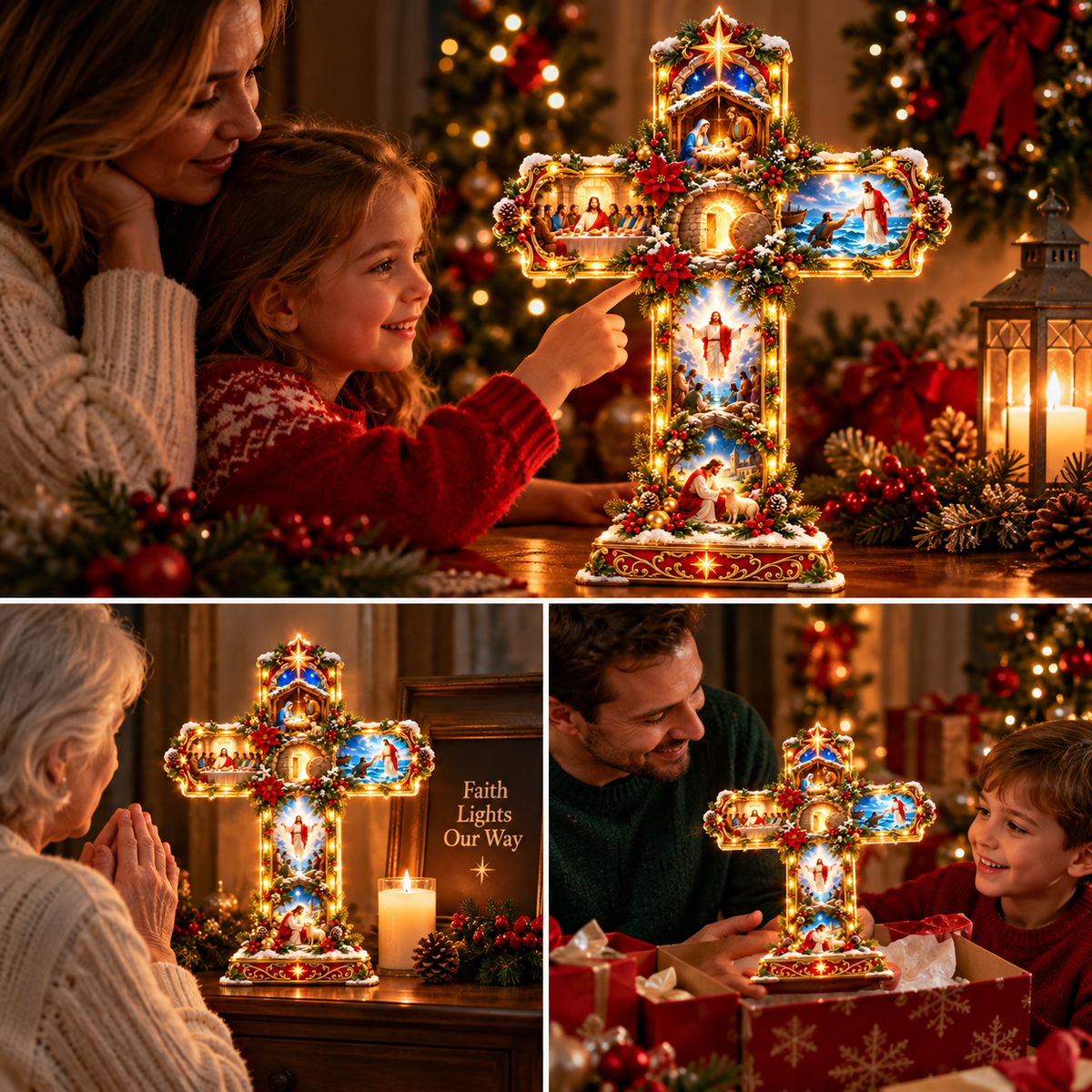 🎄✝️ The Story of Jesus™ – Lighted 3D Christmas Cross with 6 Biblical Scenes