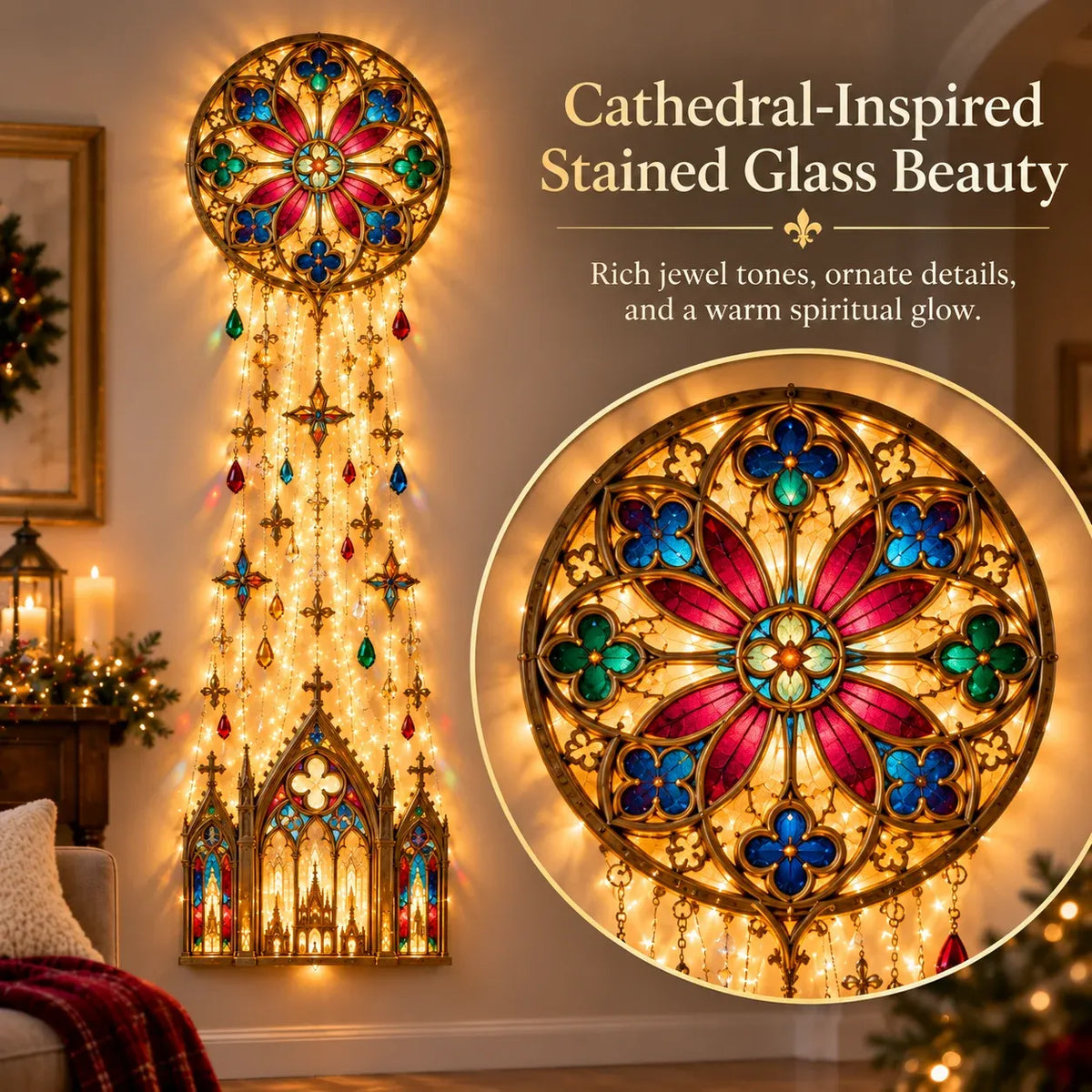 🔥✨ Cathedral Grace™ Stained Glass Cascade Wall Light – A Faith-Filled Christmas Glow