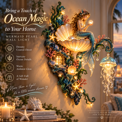 🧜‍♀️🐚Mermaid Pearl Glow Wall Light – Ocean-Inspired Coastal Decor