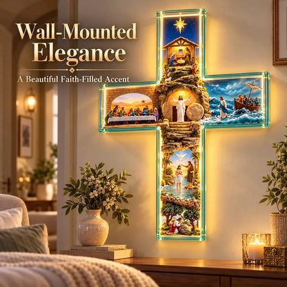 ✨Hot Sale – 49% OFF✝️ His Story Cross – 3D Biblical Wall Cross with 6 Sacred Scenes | Lighted & Classic Options