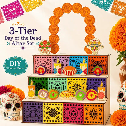 🔥Last day with huge discounts!-✨🌈Mexican Day of the Dead Wooden Altar Display Set 🎃
