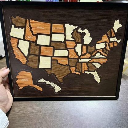 🔥Last Day 50% OFF -🇺🇸 Wooden USA Travel Map Puzzle🧩A Stylish Way to Track Your Journey