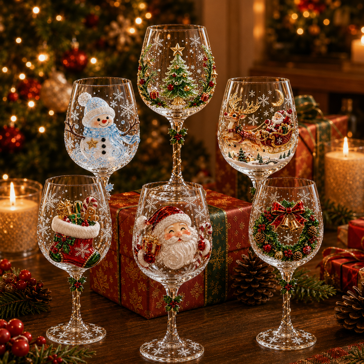 ⏳ Last Day 50% OFF🔥Christmas 3D Wine Glass Collection Gift Box Set✨