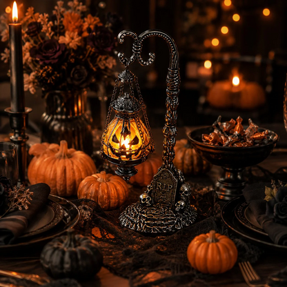🔥 Last Day 50% OFF 🎃 Gothic Pumpkin Lantern Stand | Warm Orange LED Glow & Haunted Victorian Decor🕯️