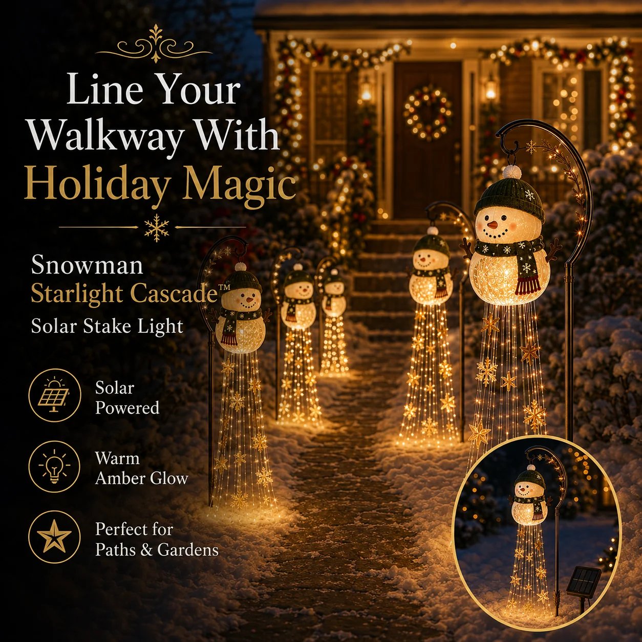 ☃️ Snowman Sparkle Cascade™ Solar Garden Light