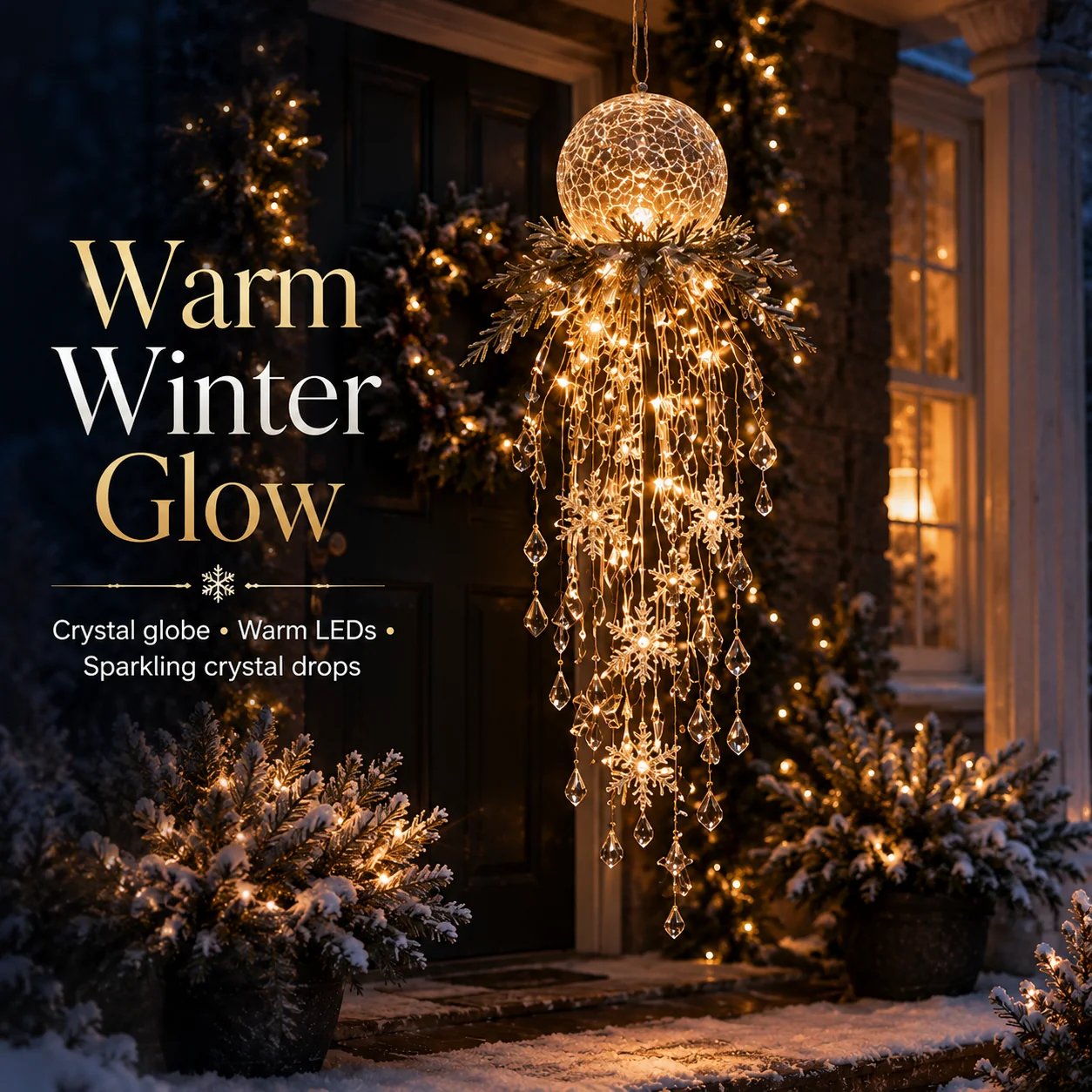 Crystal Cascade Christmas Light™ – Hanging Snowflake & Crystal LED Porch Décor ✨❄️