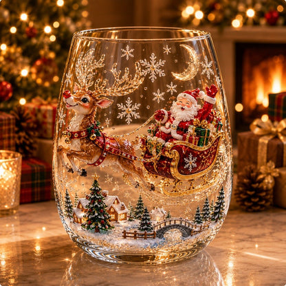✨🎅 LAST DAY 49% OFF –🎄 ✨ Magical Christmas 3D Glass Cup | Raised Festive Artwork, Sparkling Details & Holiday Gift Drinkware 🎅💎