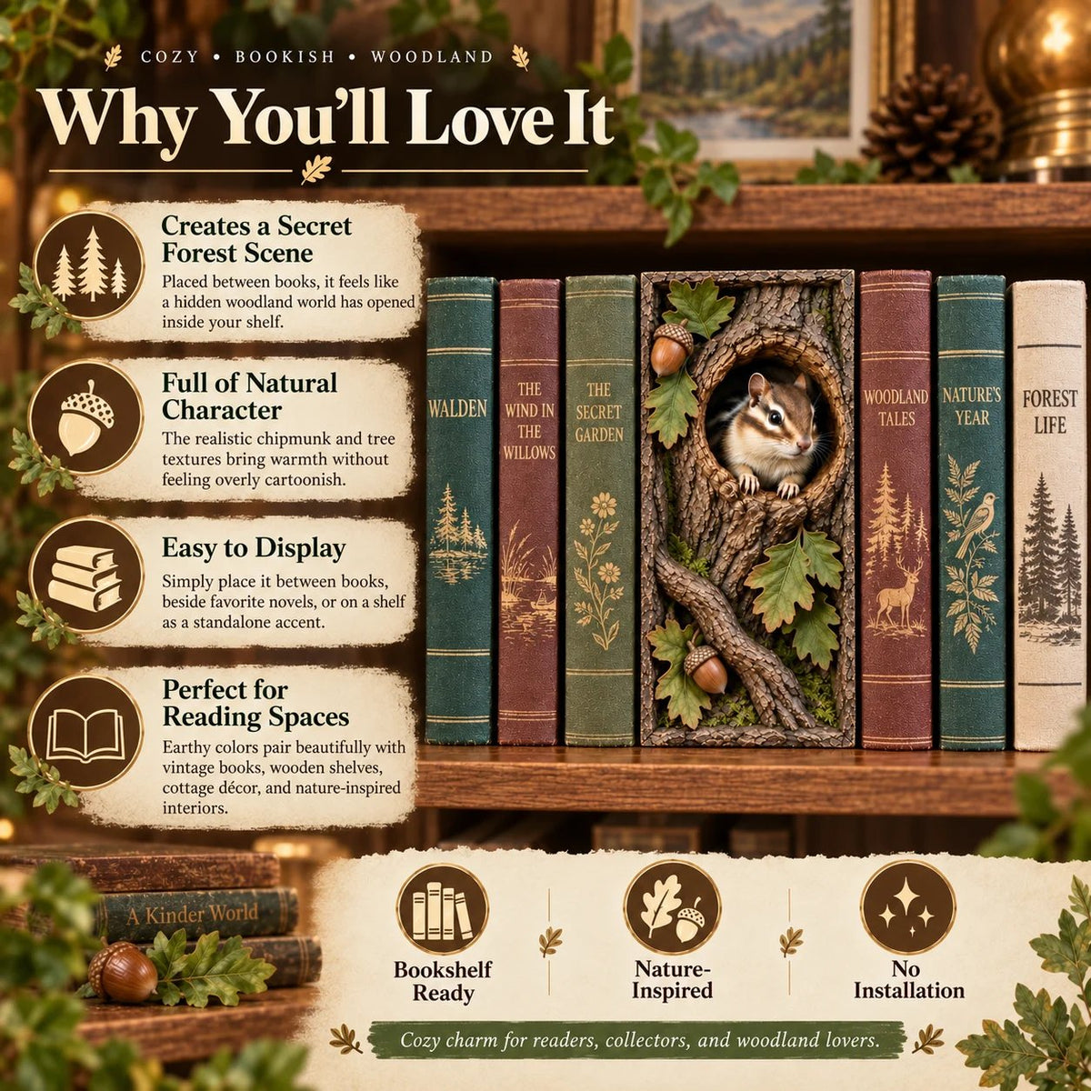 50% OFF - 📚Woodland Chipmunk Book Nook