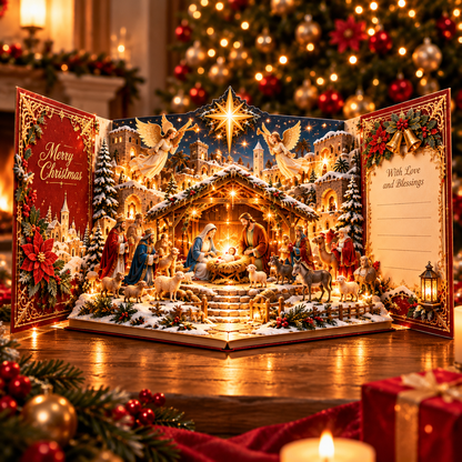 🎄✨ Christmas Miracle™ – 3D Light-Up Musical Nativity Pop-Up Card with Moving Angels