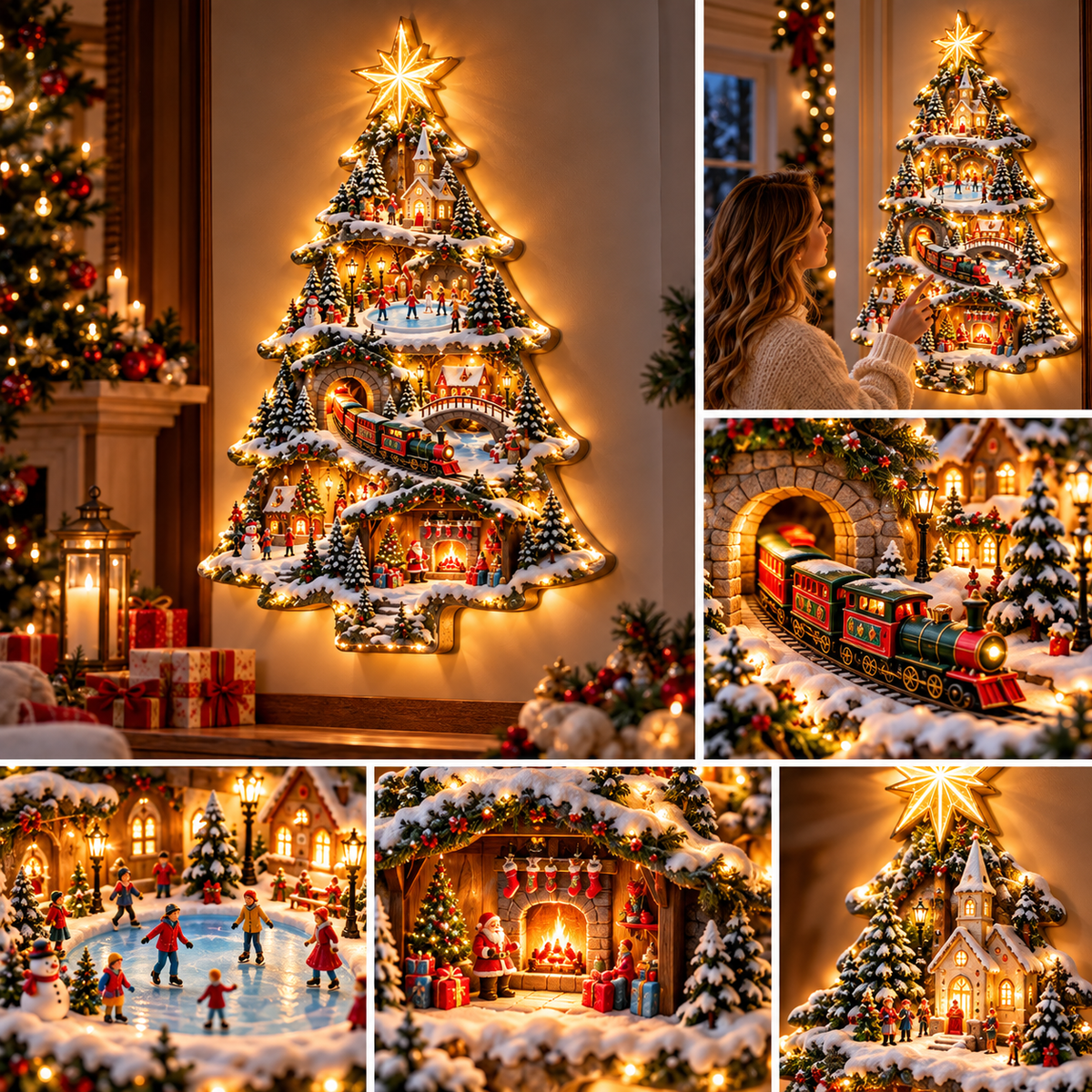 🎄✨ Christmas Wonderland – 3D Lighted Christmas Tree Wall Art with Magical Winter Village