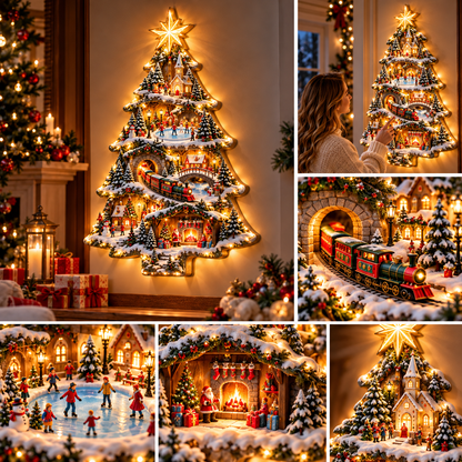 🎄✨ Christmas Wonderland – 3D Lighted Christmas Tree Wall Art with Magical Winter Village