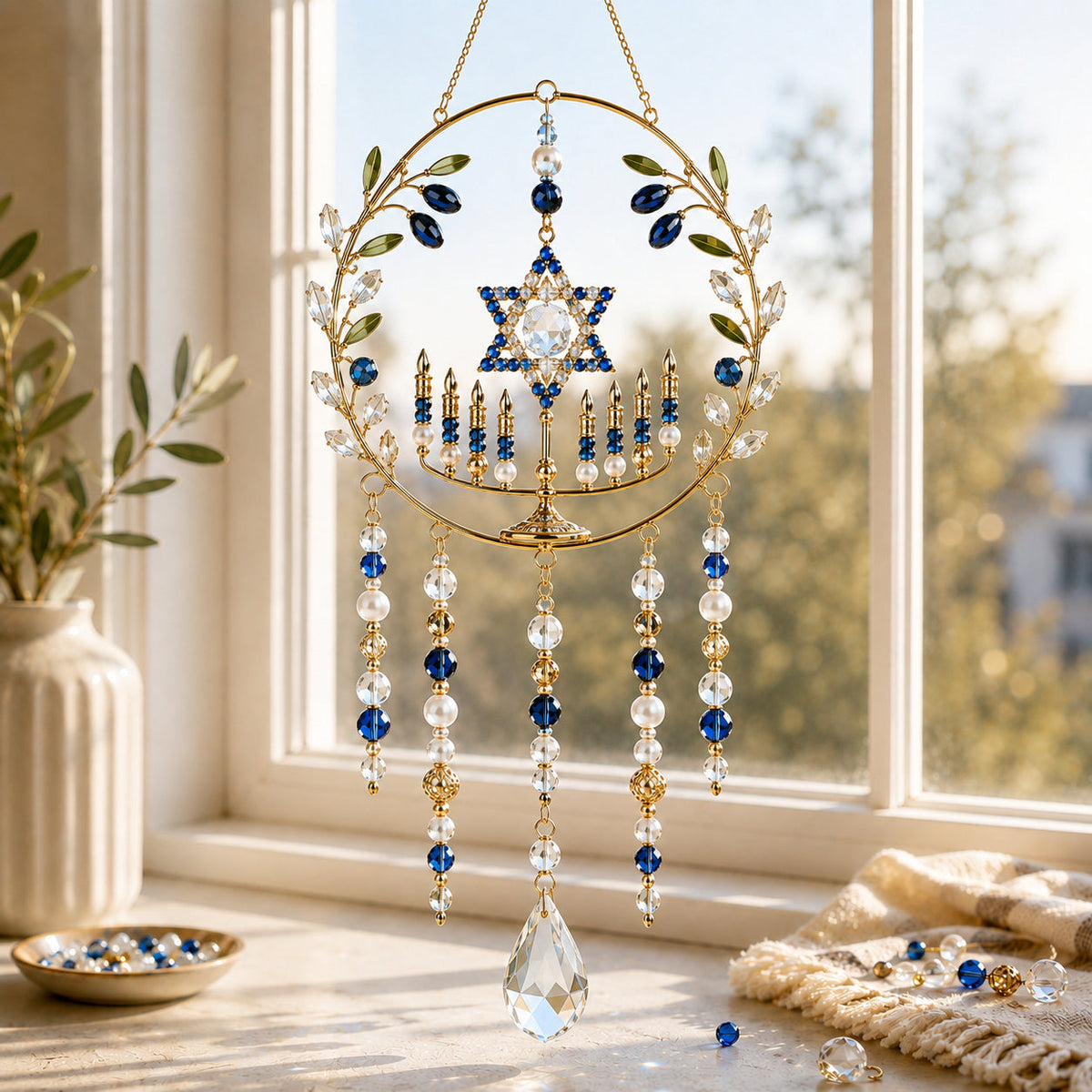 🔥Hot Sale - 50% OFF🔥🕎 DIY Hanukkah Beaded Suncatcher Kit Create Your Own Festival of Lights Window Décor