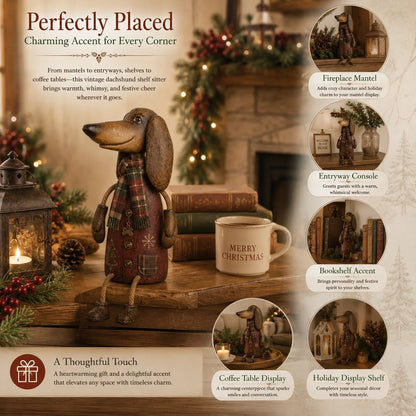 🔥Hot Sale - 50% OFF🔥🐶🎄 Vintage Christmas Dachshund Shelf Sitter