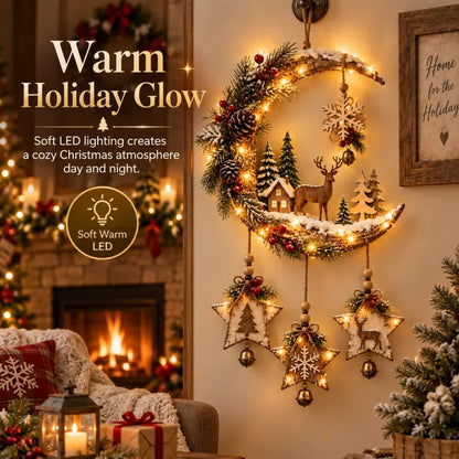 🌙🦌Lighted Rustic Christmas Crescent Moon Wall Decor