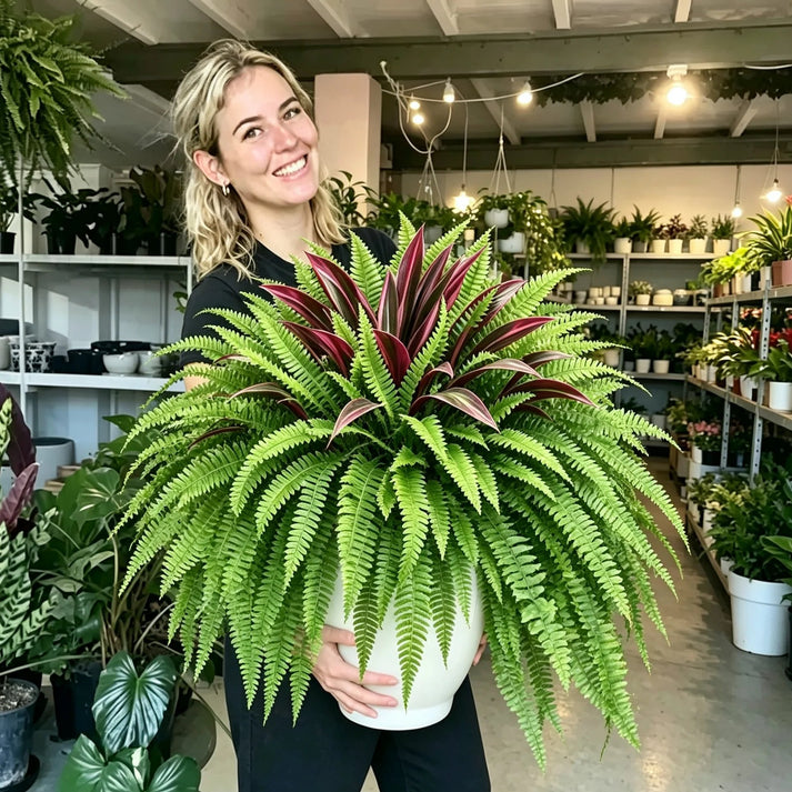 Lifelike Artificial Fern & Red Dracaena – UV-Resistant Outdoor Greenery