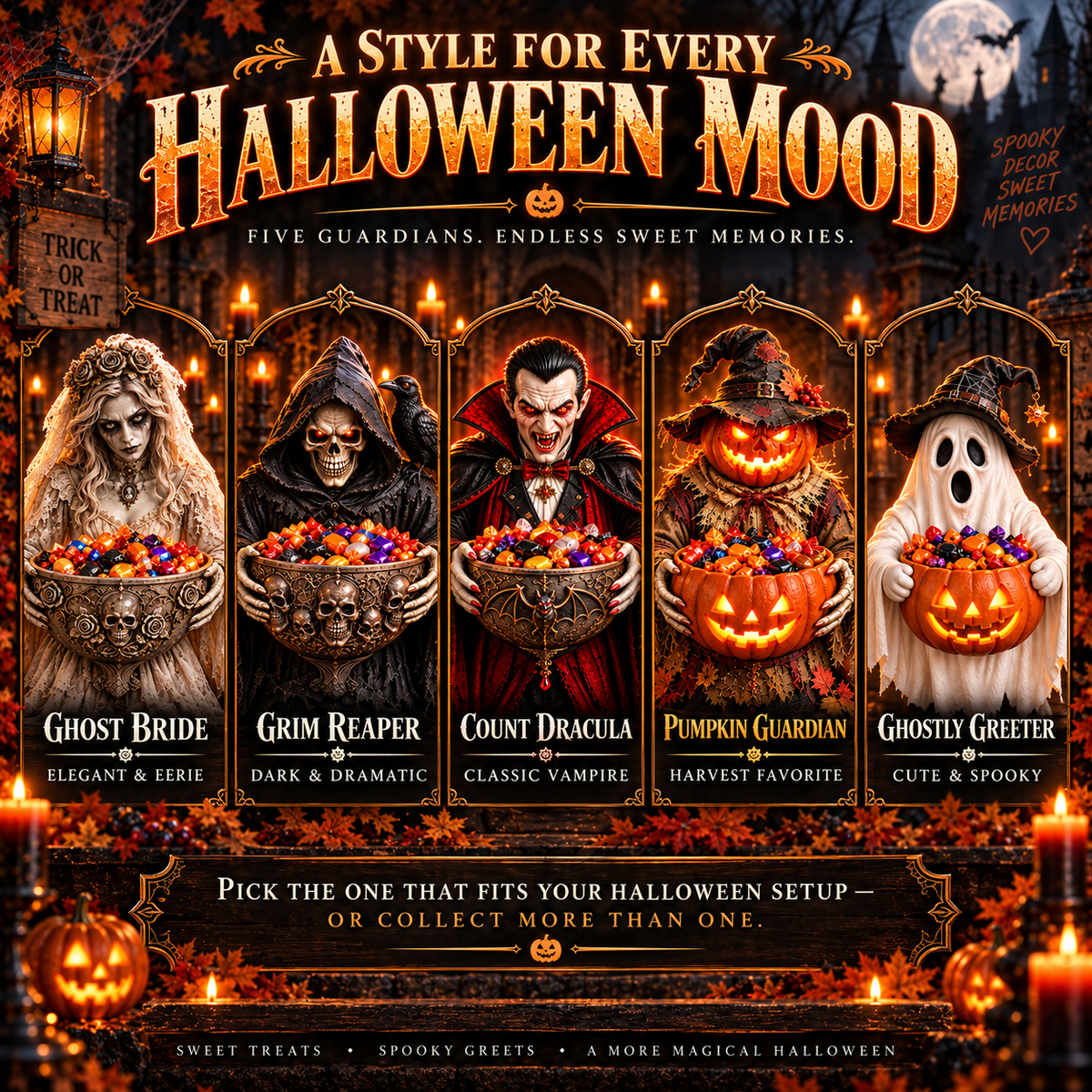 🎃Glowing Halloween Guardian Candy Bowl Collection™ – 5 Spooky Characters for Treats & Decor
