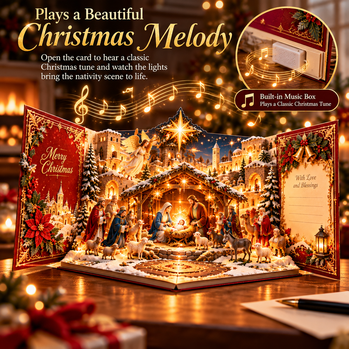 🎄✨ Christmas Miracle™ – 3D Light-Up Musical Nativity Pop-Up Card with Moving Angels