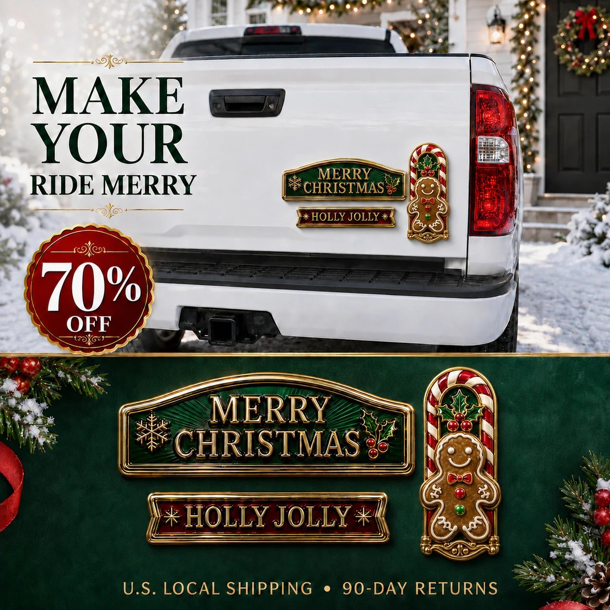 🔥 50K+ SOLD – 🎄 3-Piece Christmas Car Emblem Metal Badge Set | 3D Enamel Holiday Badges with Adhesive Backing for Trucks, SUVs & Festive Gifts 🎅✨