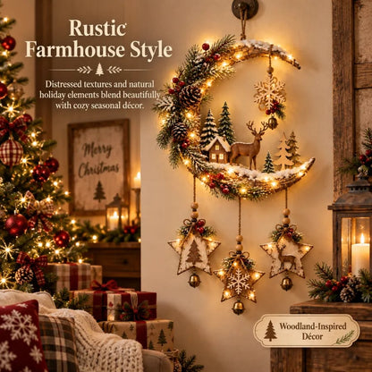 🌙🦌Lighted Rustic Christmas Crescent Moon Wall Decor