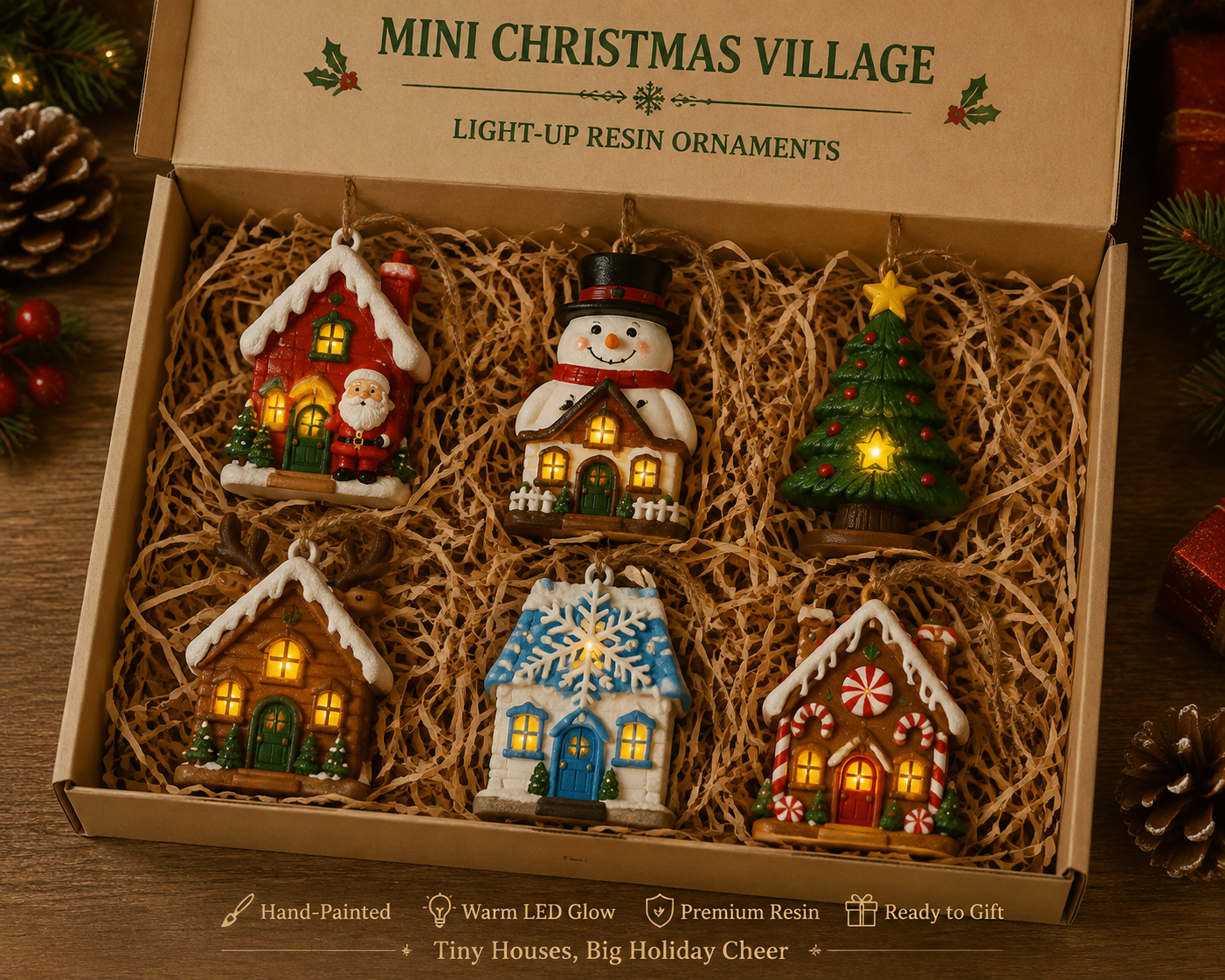 🔥Hot Sale - 50% OFF🔥🎄 Mini Christmas Village™ Light-Up Resin Ornament Collection