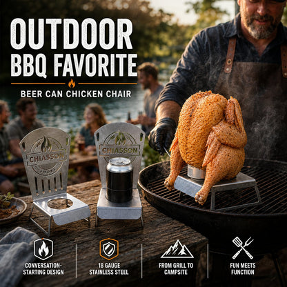 🍗 Chiasson Smoke Beer Can Chicken Chair | Heavy-Duty 18-Gauge Stainless Steel Holder for Stable Upright Grilling & 16 oz Cans 🔥