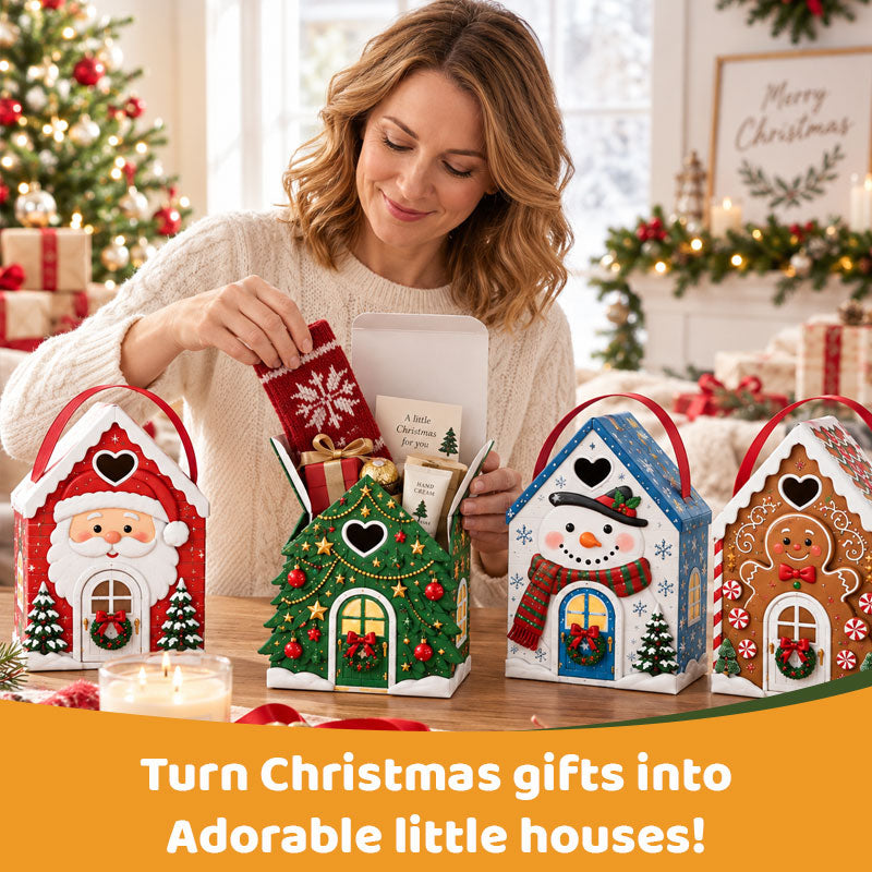 🏠🎄 Christmas Cottage Handle Gift Box — 5 Festive Designs, House‑Shaped Packaging with Carry Handle