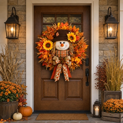 🔥🍁 Fall Favorite – Lighted Scarecrow Front Door Wreath