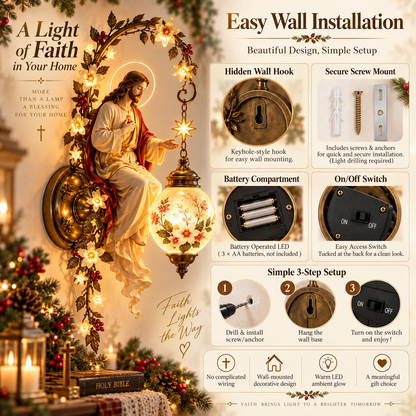 ✨ Sacred Light of Faith Wall Lamp – Jesus, Mary & Archangel Michael Christmas Collection