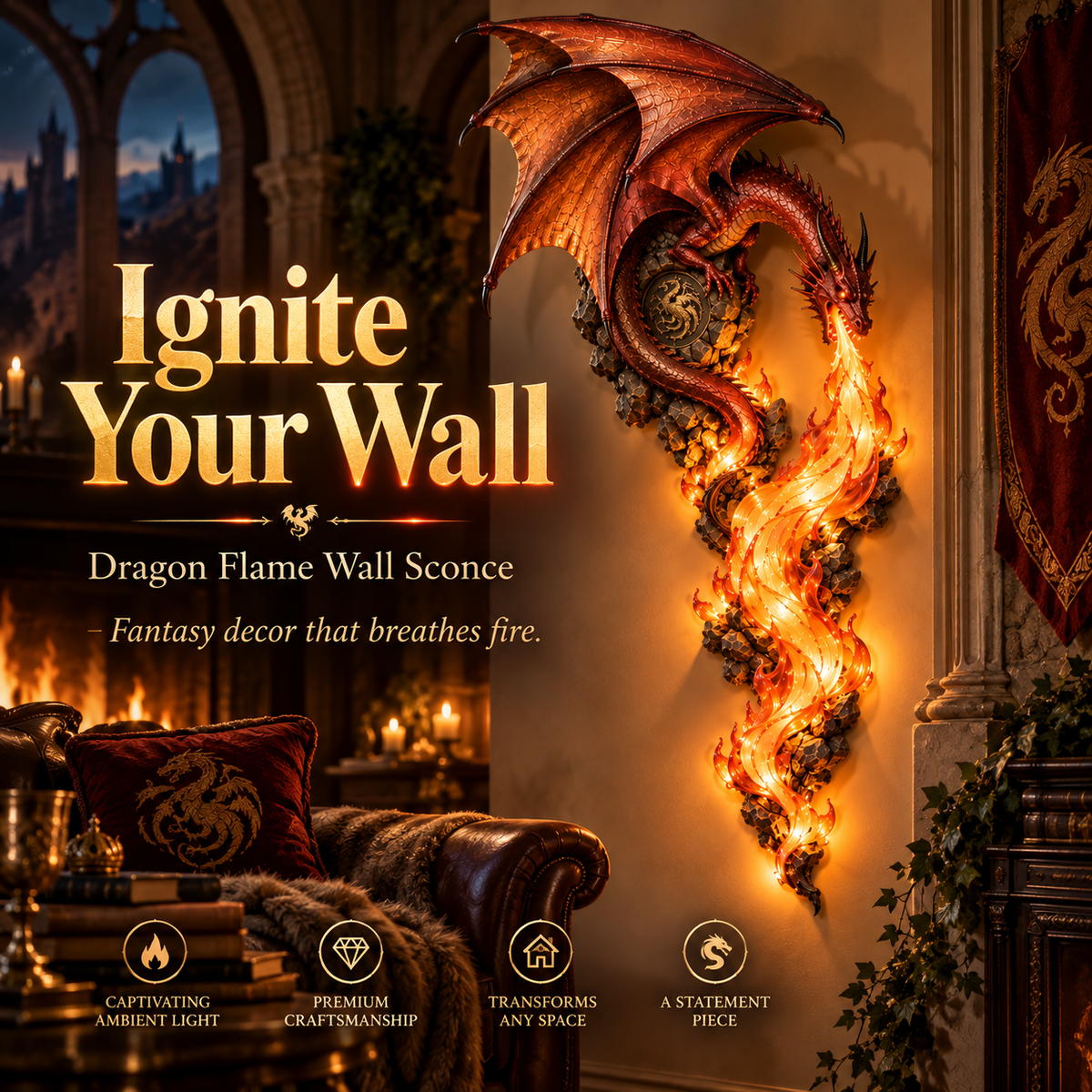 🔥 Last Day 49% OFF – Dragonfire Guardian™ Flame-Glow Wall Sconce – A Legendary Dragon Awakens