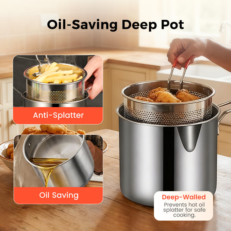 🎉Fry Crispy Food Instantly! No-Splash Oil-Saving Stainless Fryer