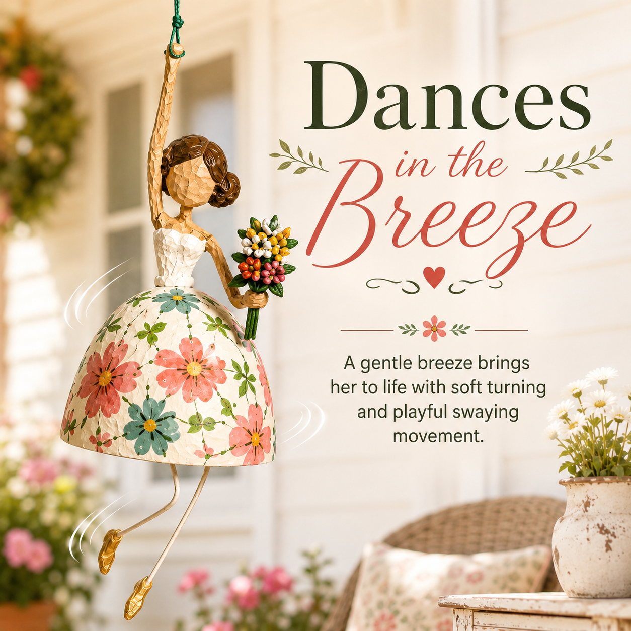 💐 Whimsical Dancing Lady Hanging Ornament – Charming Swaying Folk-Art Decor for Porch & Home