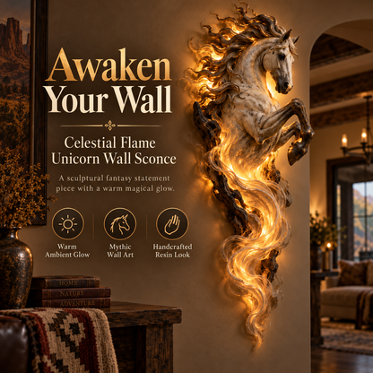 ✨ Celestial Flame™ Unicorn Wall Sculpture – Sculptural Beauty by Day, Warm Magic by Night