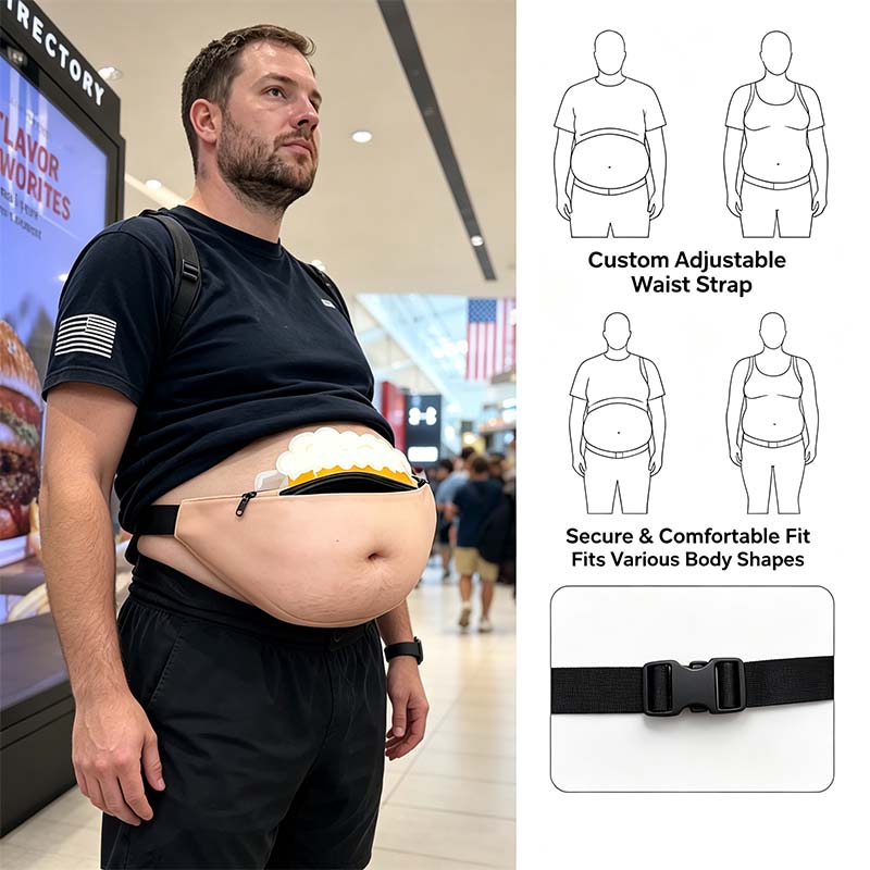 😂 Dad Bod Belly Fanny Pack – Hilarious Realistic Waist Bag with Hidden Storage