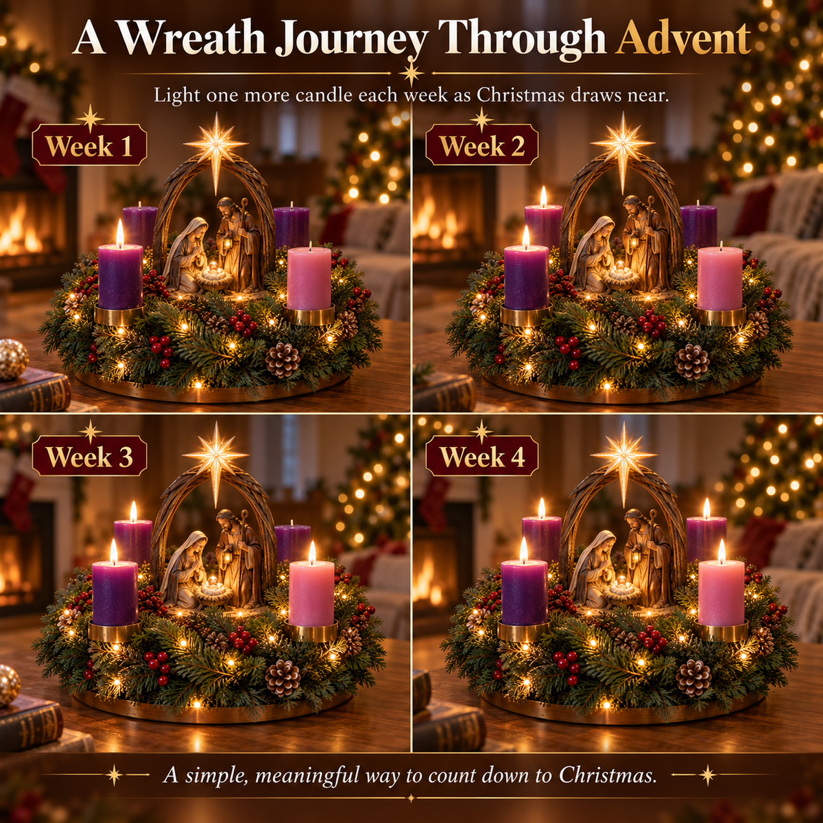✝️ Lighted Nativity Advent Wreath – A Sacred 4-Week Christmas Tradition