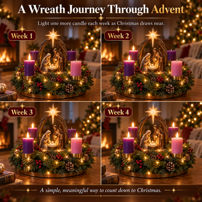 ✝️ Lighted Nativity Advent Wreath – A Sacred 4-Week Christmas Tradition