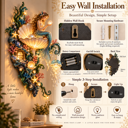 🧜‍♀️🐚Mermaid Pearl Glow Wall Light – Ocean-Inspired Coastal Decor