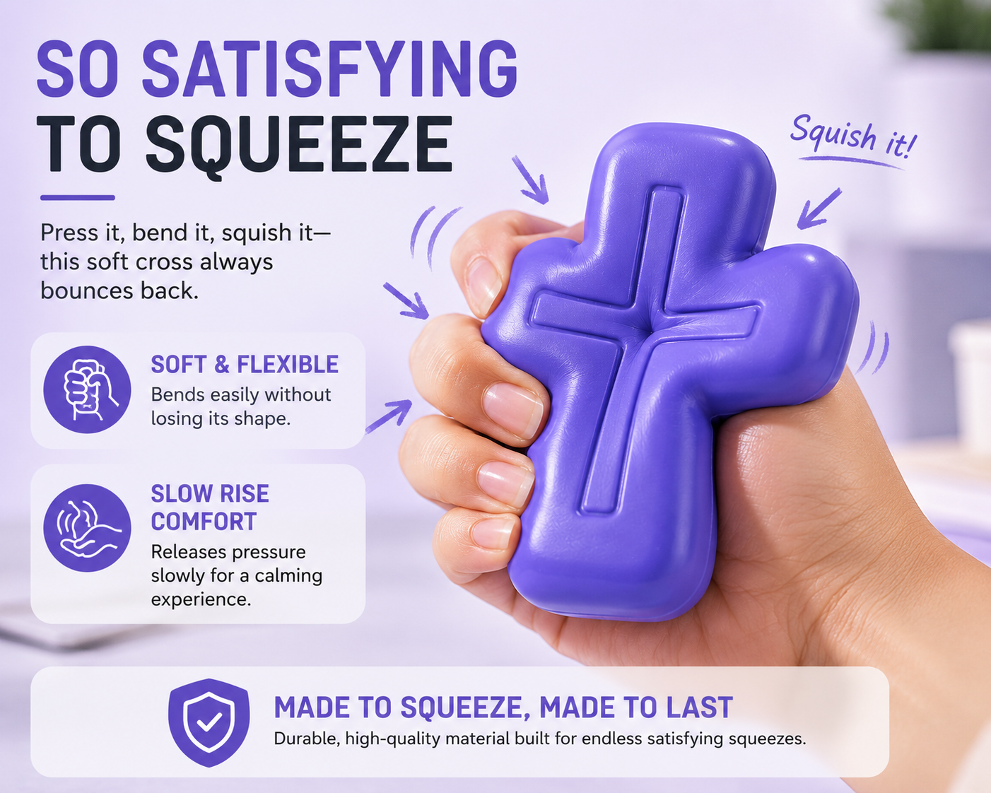🔥Buy 1 Get 1 Free✝️ Faith-Inspired Cross Squishy – Soft, Odor-Free & Satisfying Squeeze Toy