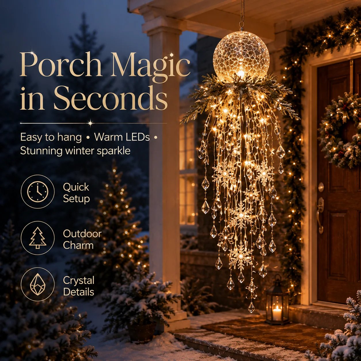 Crystal Cascade Christmas Light™ – Hanging Snowflake & Crystal LED Porch Décor ✨❄️