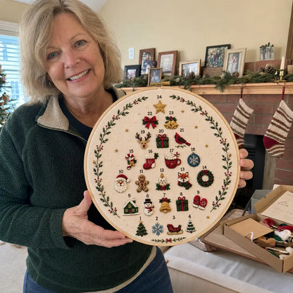🔥Last day with huge discounts!🎄Beginner-Friendly 24-Day Christmas Tree Embroidery Kit | Complete DIY Set with Pre-Printed Fabric, Hoop, Floss, Needle & Stitch Guide Included 💕