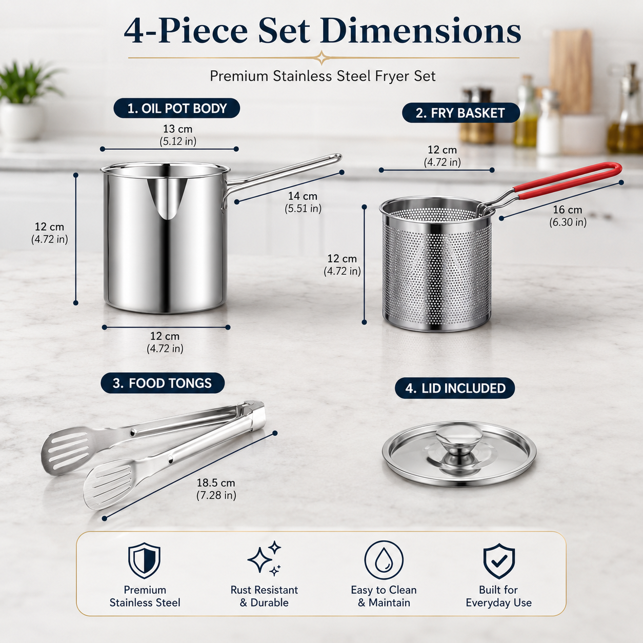 2026🔥🍟 Personal Mini Deep Fryer Set – Stainless Steel Pot with Lift-Out Draining Basket & Food Tongs