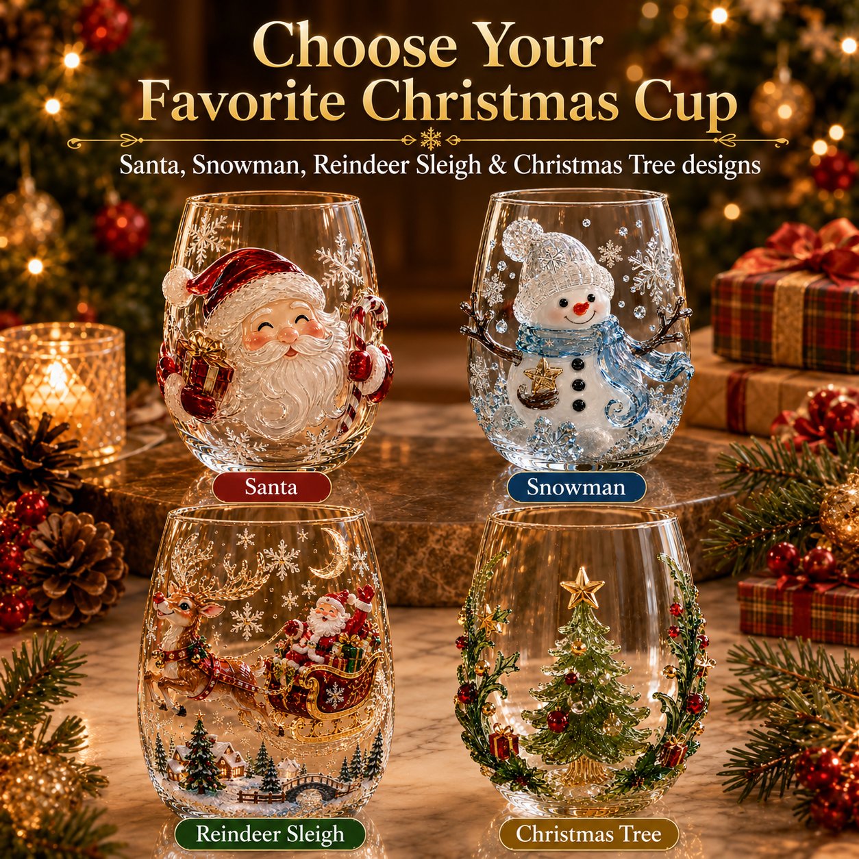 ✨🎅 LAST DAY 49% OFF –🎄 ✨ Magical Christmas 3D Glass Cup | Raised Festive Artwork, Sparkling Details & Holiday Gift Drinkware 🎅💎
