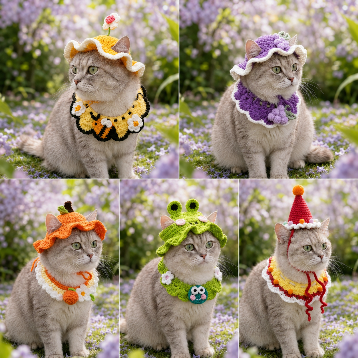 Handmade Crochet Pet Hat – Cute Character Bonnet for Cats