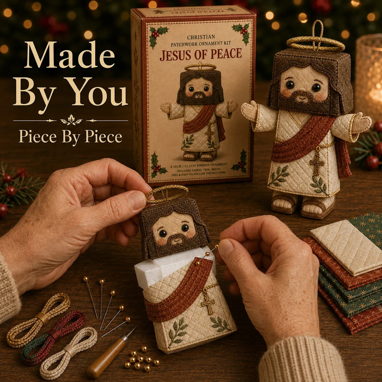 🔥Last day with huge discounts! – ✝️ Beginner-Friendly DIY Christian Block Figure Patchwork Ornament Kit Collection | Complete Kit with Pre-Cut Fabrics, Padded Ornament Form & Step-by-Step Guide Included 💕