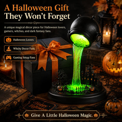 🔥 LAST DAY 49% OFF – 🧙‍♀️ Glowing Witch Cauldron Desk Lamp | Spilling Green Magic Light with Haunted Castle, Pumpkins & Gothic Halloween Vibes 🧪✨